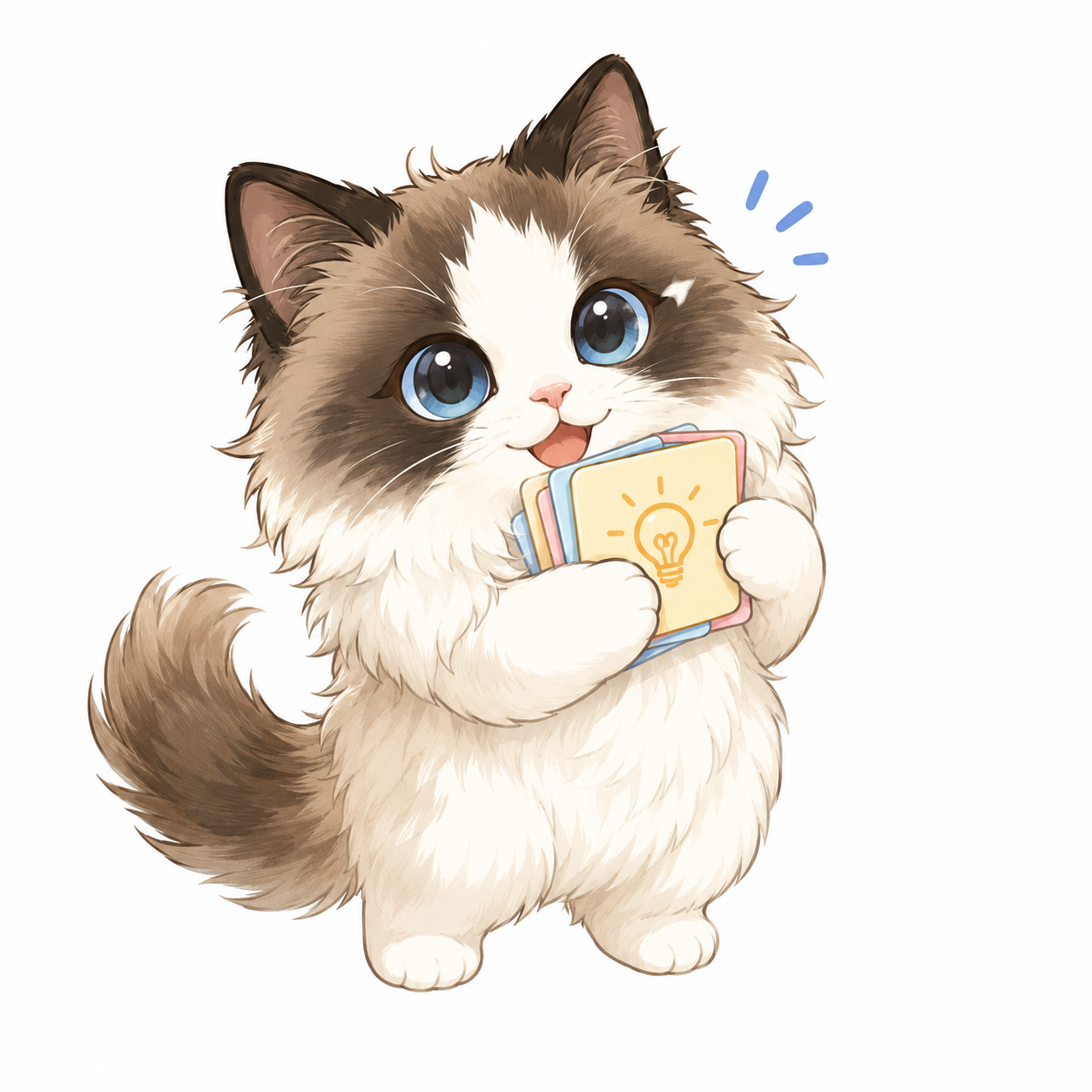 抱着灵感卡片的小猫